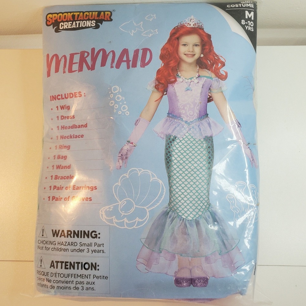 Spooktacular Creations Mermaid Costume Girls Medium 8-10 Purple Teal Red Wig NWT - Picture 2 of 8